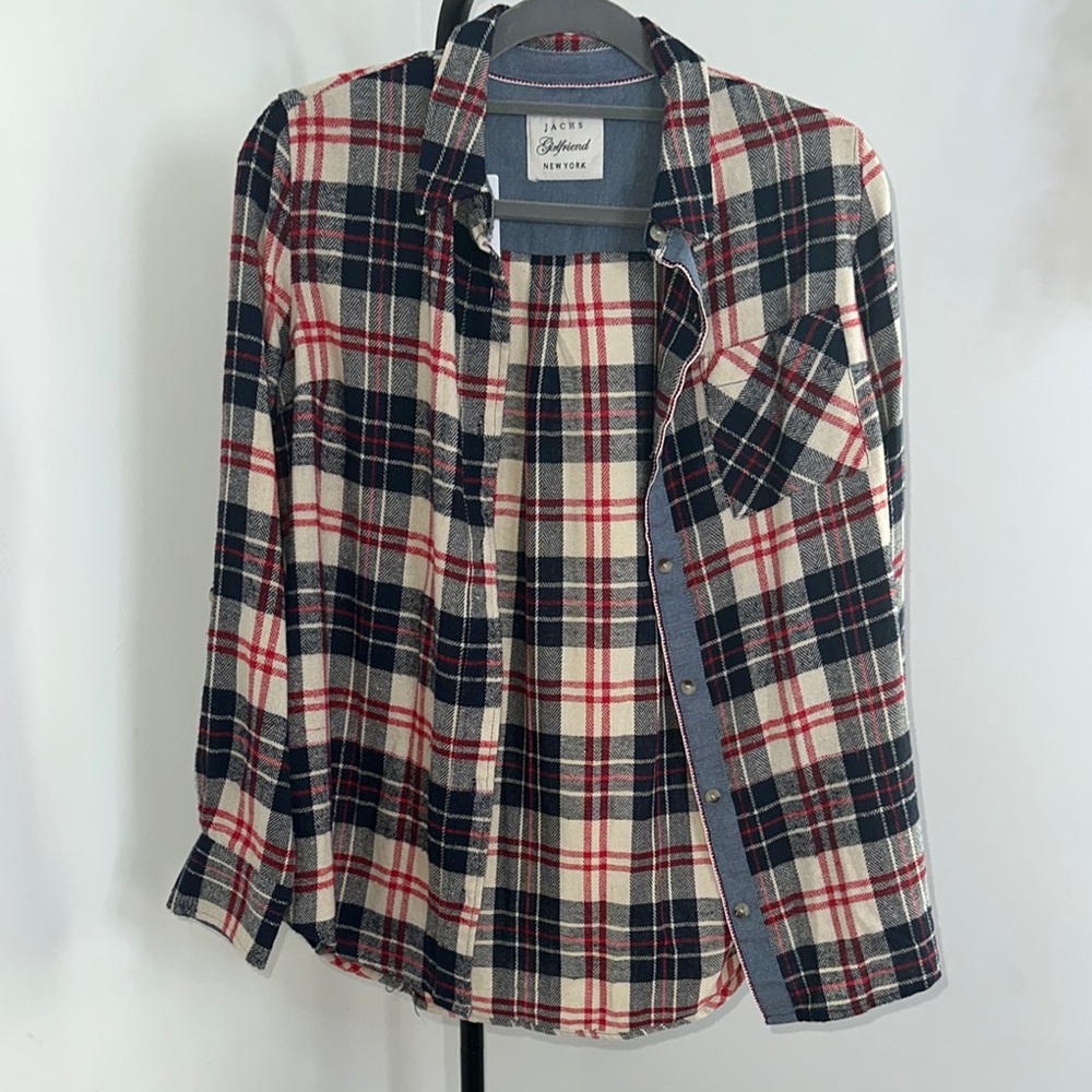 JACHS Girlfriend Plaid Button Down Shirt - Red, Black, Cream